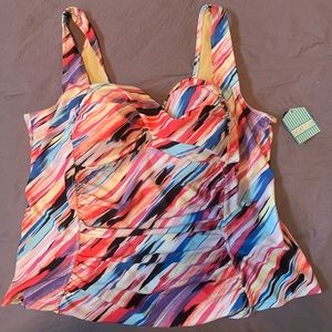 Pink Diagonal Striped Tankini Top